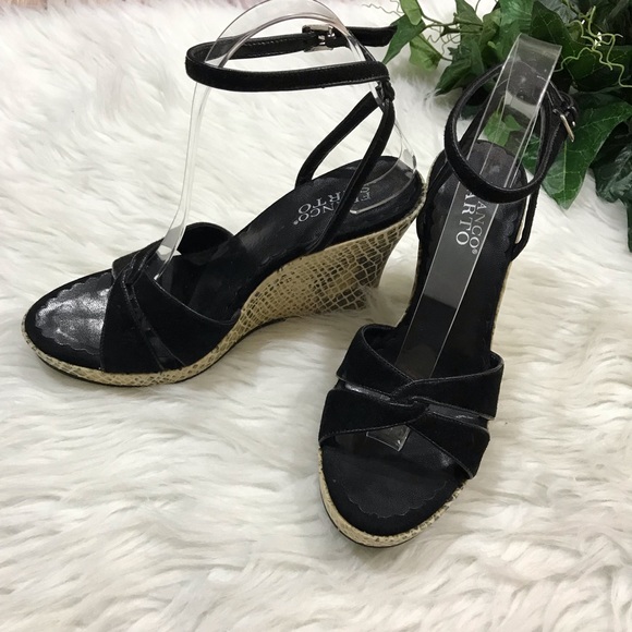 Franco Sarto Black Ankle Strap Wedge Snake Print - Picture 2 of 8